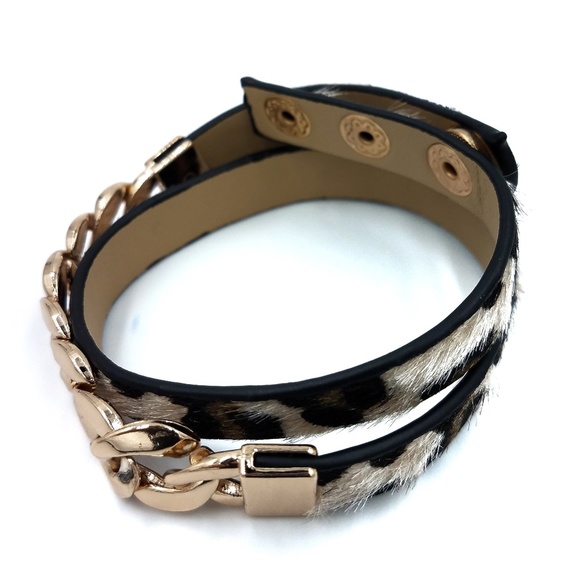 Jewelry - Leopard  gold chain wrap bracelet animal print